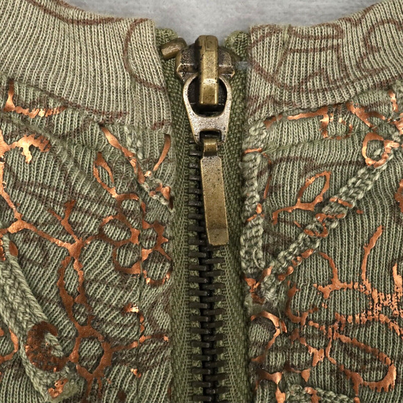 Chicos Sweater 1 Womens Medium 8 Green Full Zip Copper Metallic Stretch Knit - Picture 13 of 16